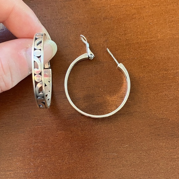 Brighton Silver and Black Patterned Hoop Earrings - Picture 1 of 1